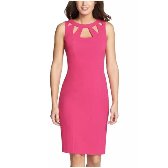 Eliza J Pink Sheath Dress Womens 10 Cut Out Hot Pink Barbie Wedding Guest Short - Picture 1 of 7